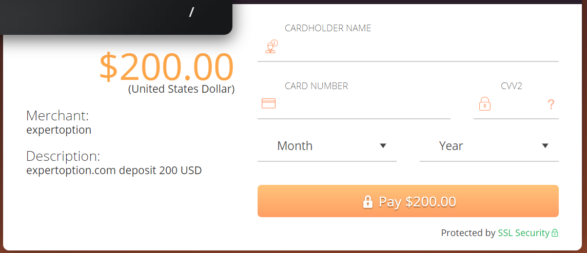 ExpertOption - बैंक कार्ड भुगतान प्रपत्र