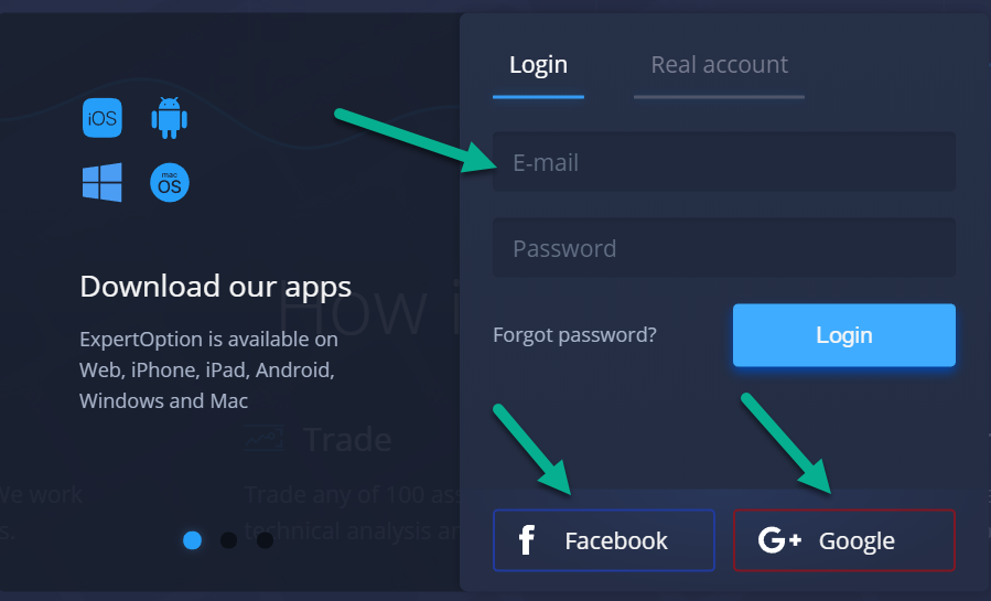 Login Expertoption com: Facebook, Gmail, Email