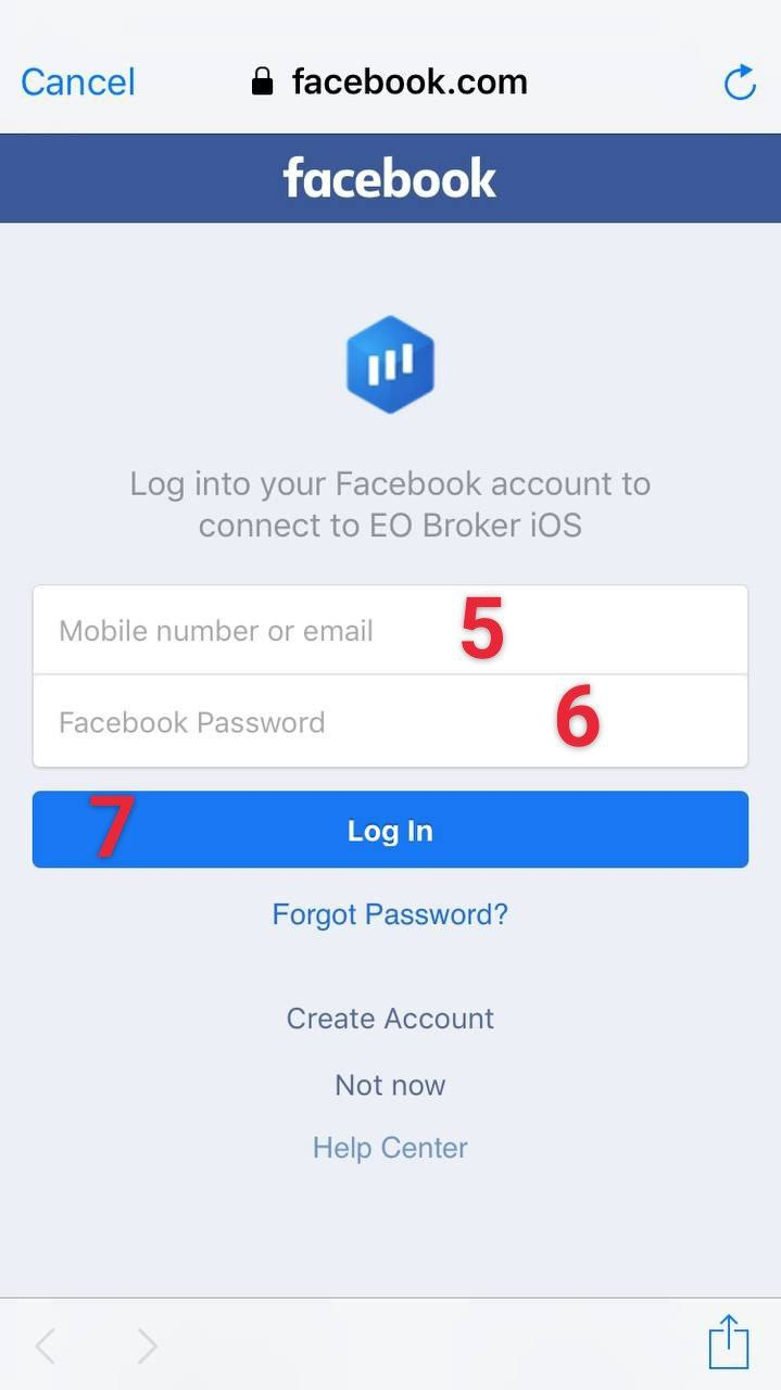 Modulo di accesso Facebook ExpertOption