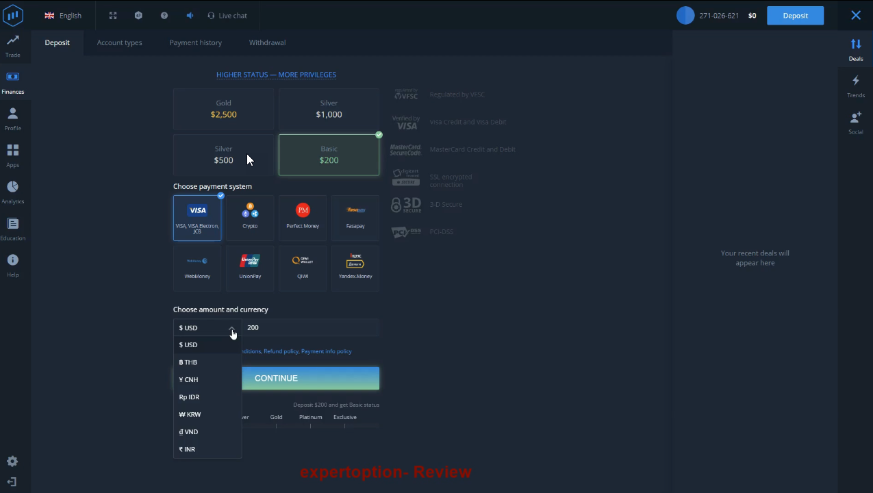 expertoption deposit page