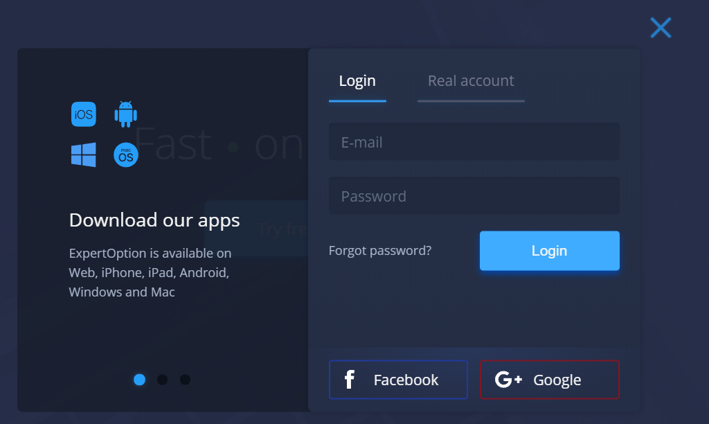 expertoption login menu