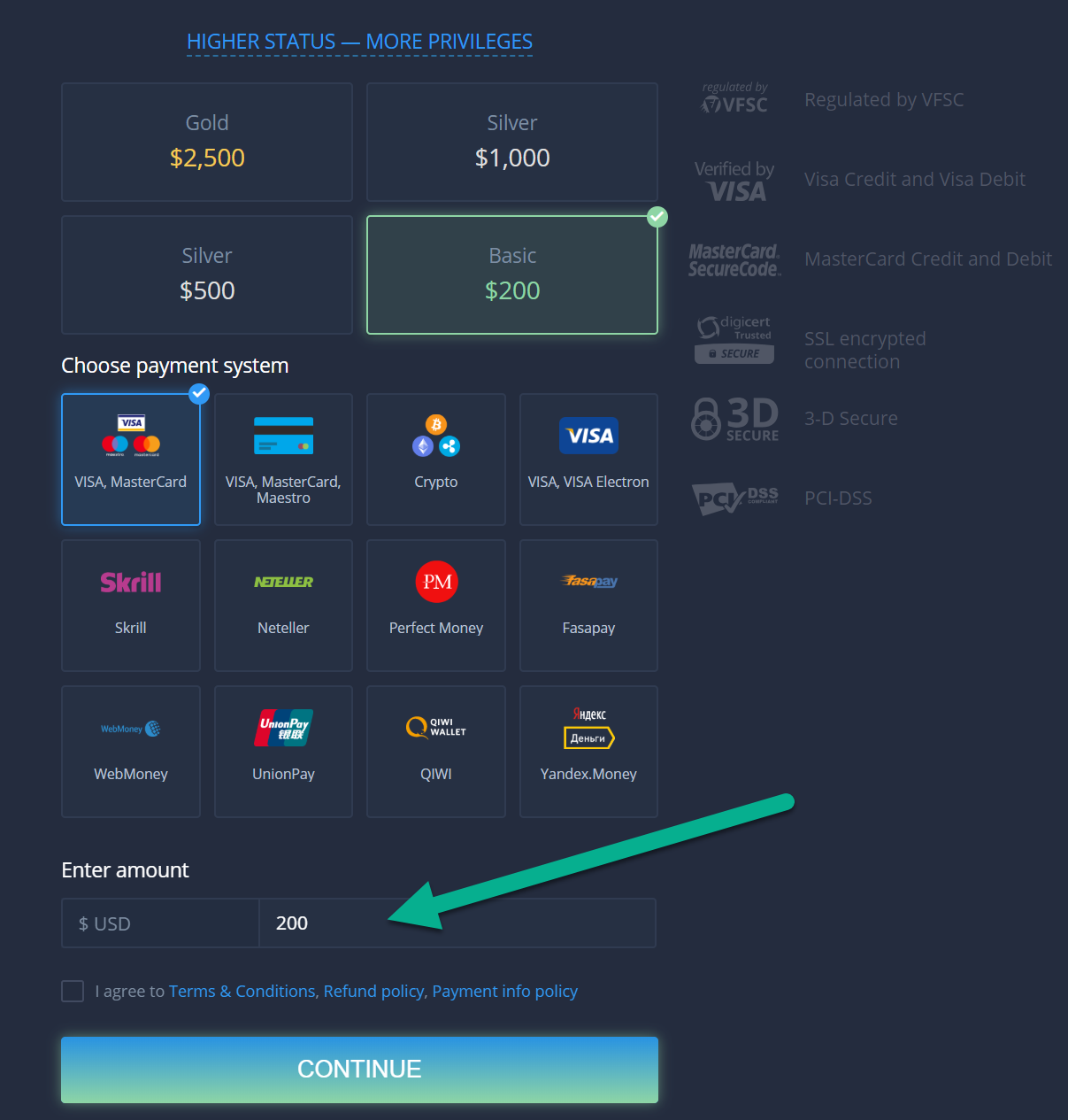 métodos de pagamento de opção especializada